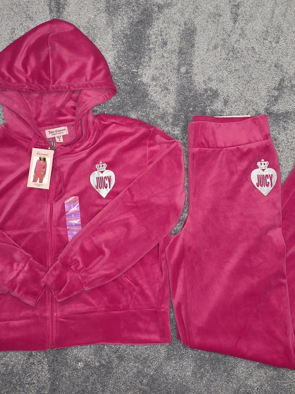 Juicy Couture Women's Hot Pink Velour Hoodie & Jogger Set